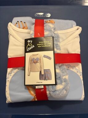 New Art Class Light Blue Long-Sleeve Pajama Set with Headband